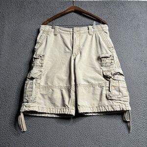 Vintage Y2K Aeropostale A87 Utility Cargo Short 33x12 Beige Military Paratrooper